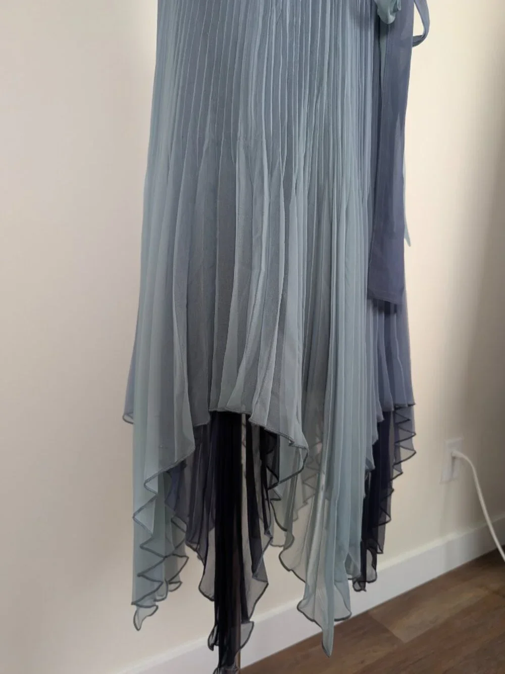 Komarov Asymmetrical Silk Midi Dress Size Large Pastel Blue Formal Sheer - Picture 5 of 16